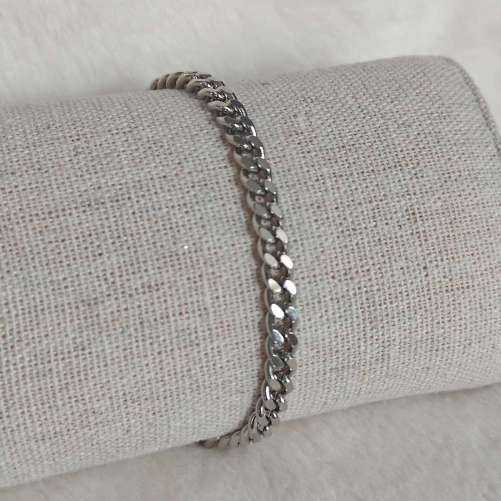 Cuban Link Bracelet Silver Tone Mens Womens Unisex Adjustable Chain Lobster‎